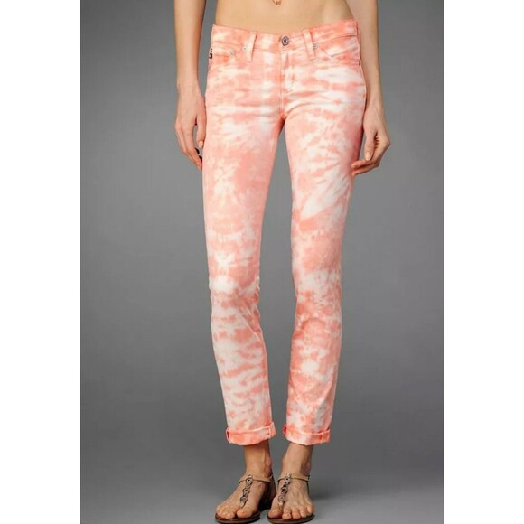 Anthropologie AG Jeans Pink & White Tie Dye Ankle Skinny Jeans‎ The Legging 25 R - Picture 1 of 16